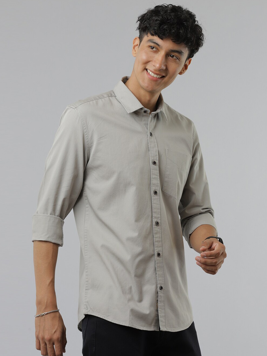 

FOGA New Spread Collar Twill Pure Cotton Casual Shirt, Grey