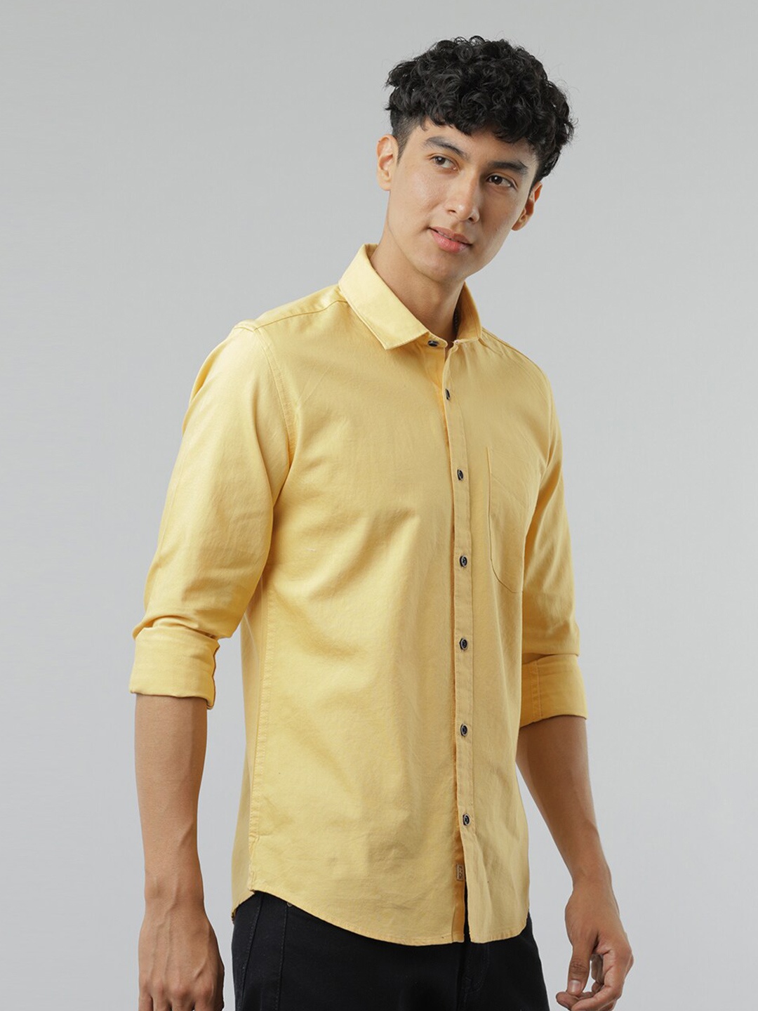 

FOGA Spread Collar Pure Cotton Casual Shirt, Mustard
