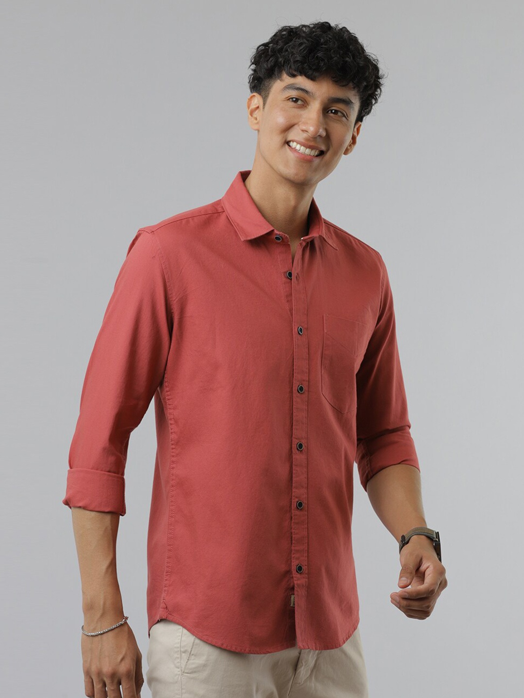 

FOGA New Spread Collar Pure Cotton Casual Shirt, Rust
