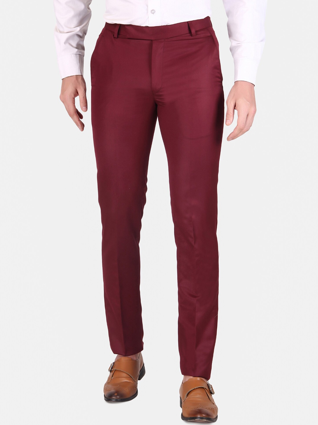 

TrulyFeb Men Slim Fit Formal Trousers, Maroon