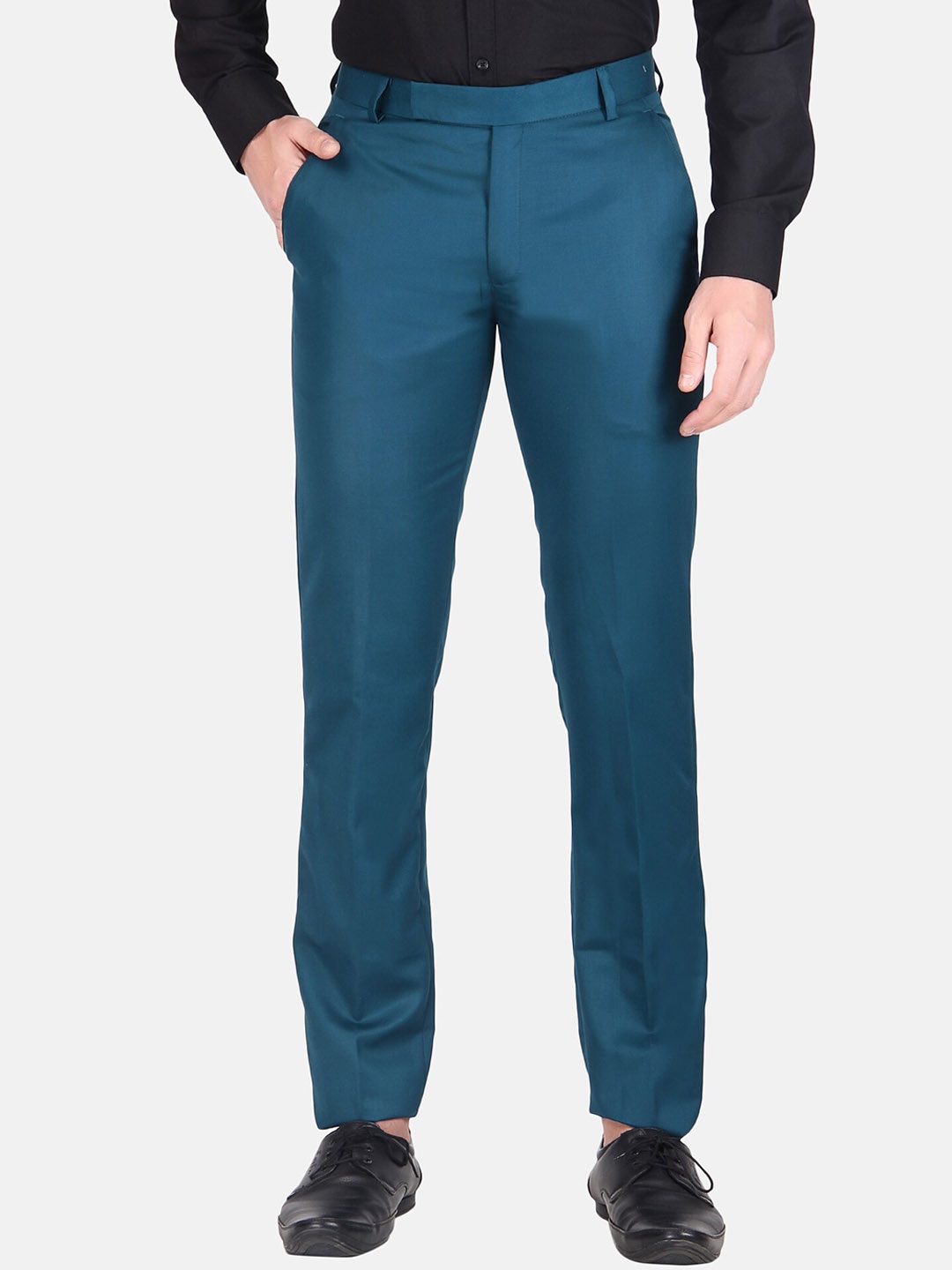 

TrulyFeb Men Mid-Rise Cotton Slim Fit Party Trousers, Green
