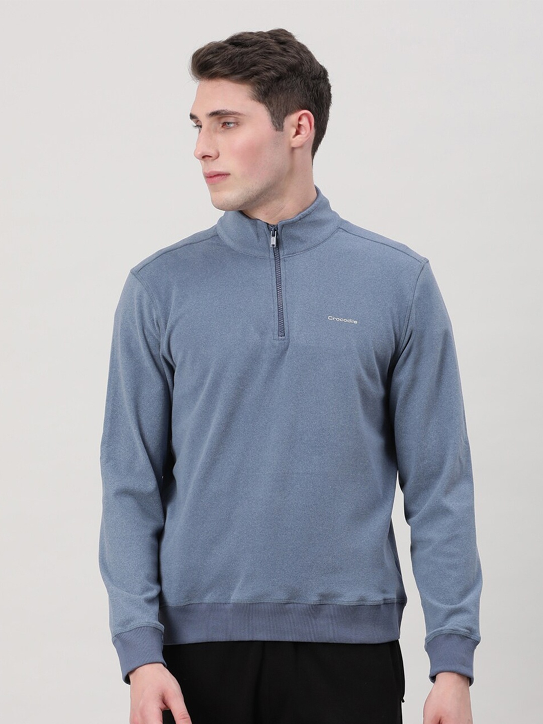 

Crocodile Mock Collar Cotton Sweatshirt, Blue