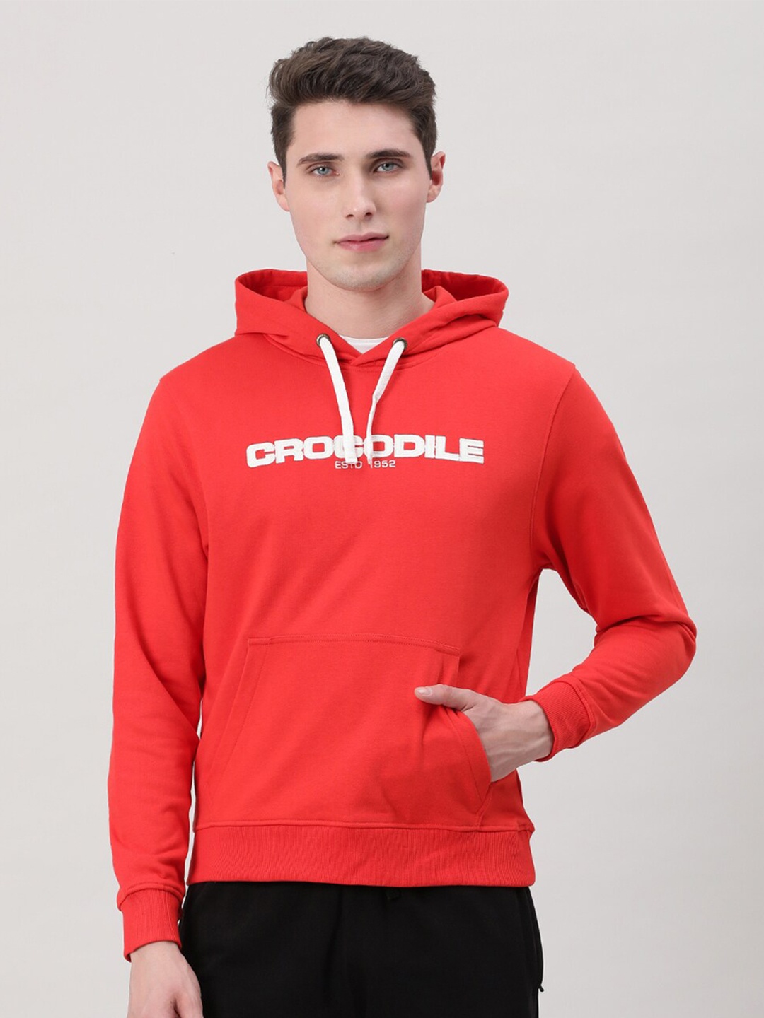 

Crocodile Brand Logo Printed Hooded Cotton Sweatshirt, Red