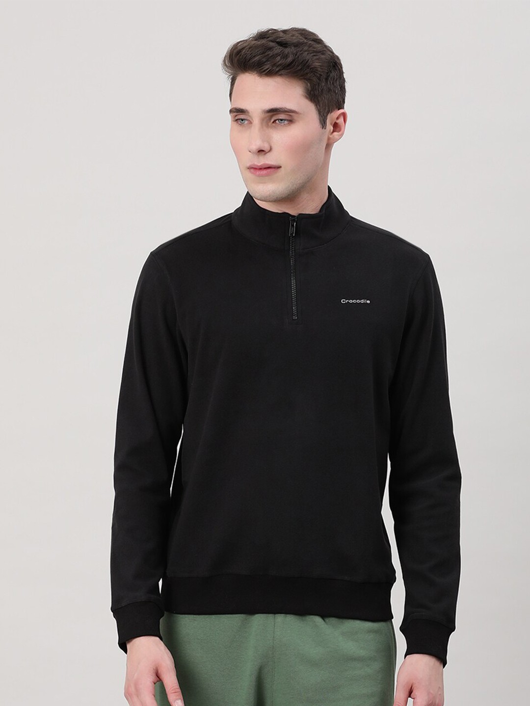 

Crocodile Mock Collar Cotton Sweatshirt, Black