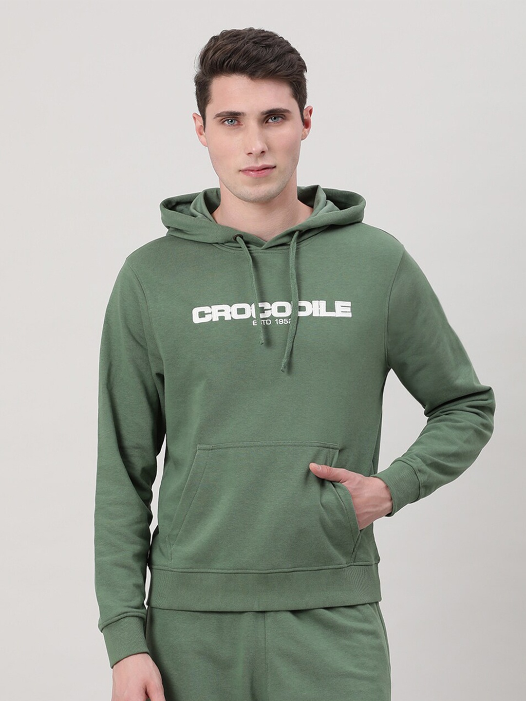 

Crocodile Brand Logo Printed Hooded Cotton Sweatshirt, Green