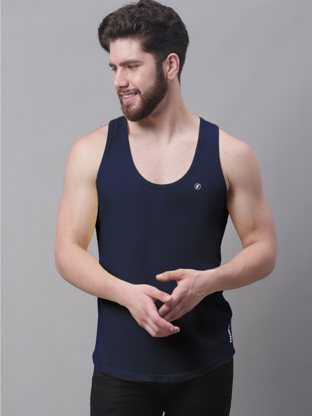 

Friskers Round Neck Pure Cotton Skin Friendly Gym Vests, Navy blue