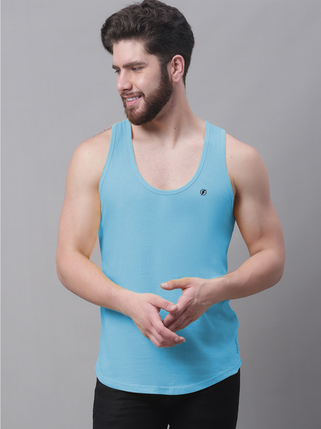 

Friskers Round Neck Pure Cotton Skin Friendly Gym Vests, Turquoise blue
