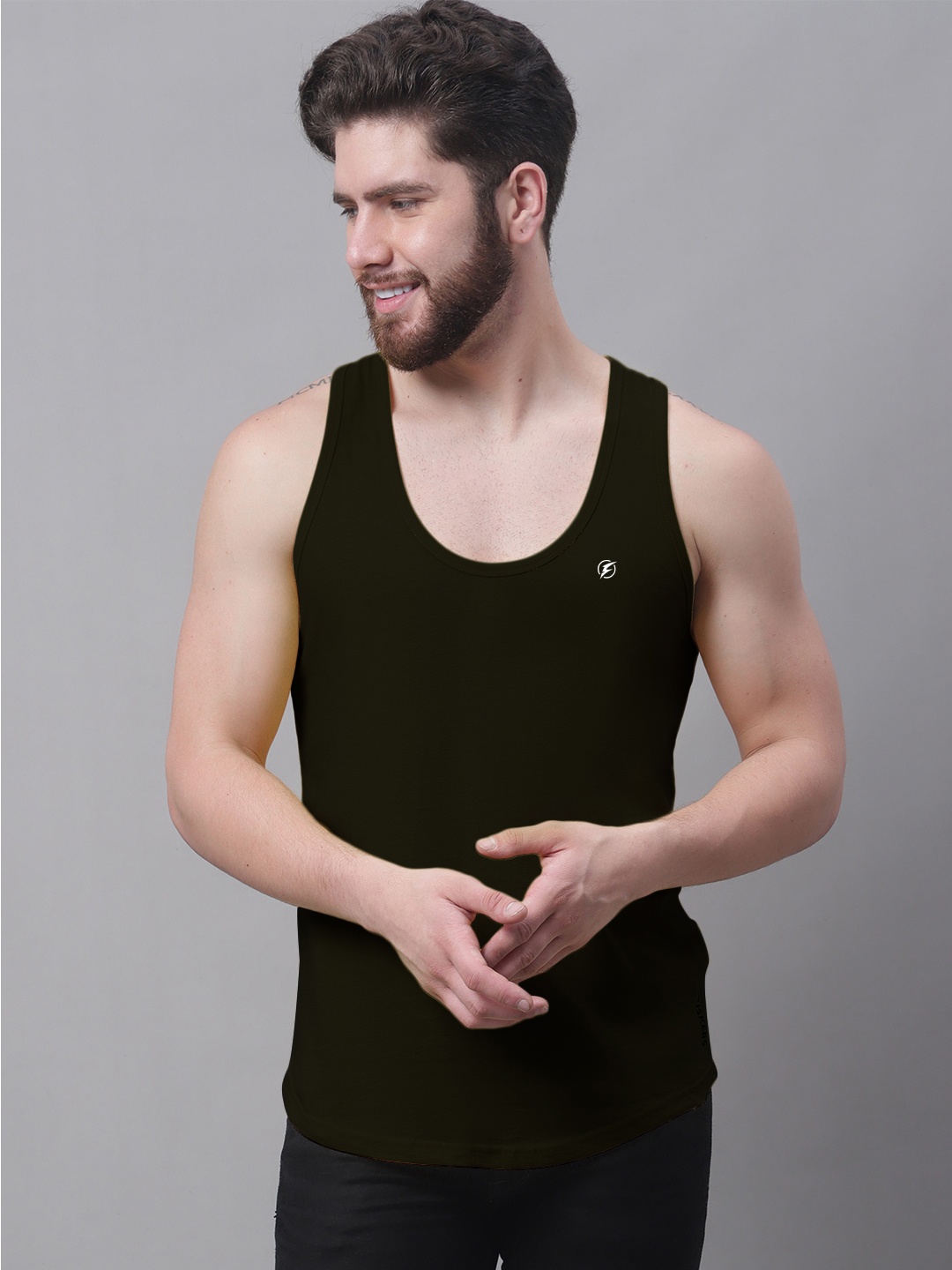

Friskers Round Neck Pure Cotton Skin Friendly Gym Vests, Black