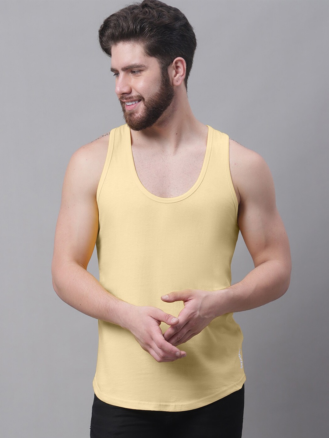 

Friskers Round Neck Pure Cotton Skin Friendly Gym Vests, Beige