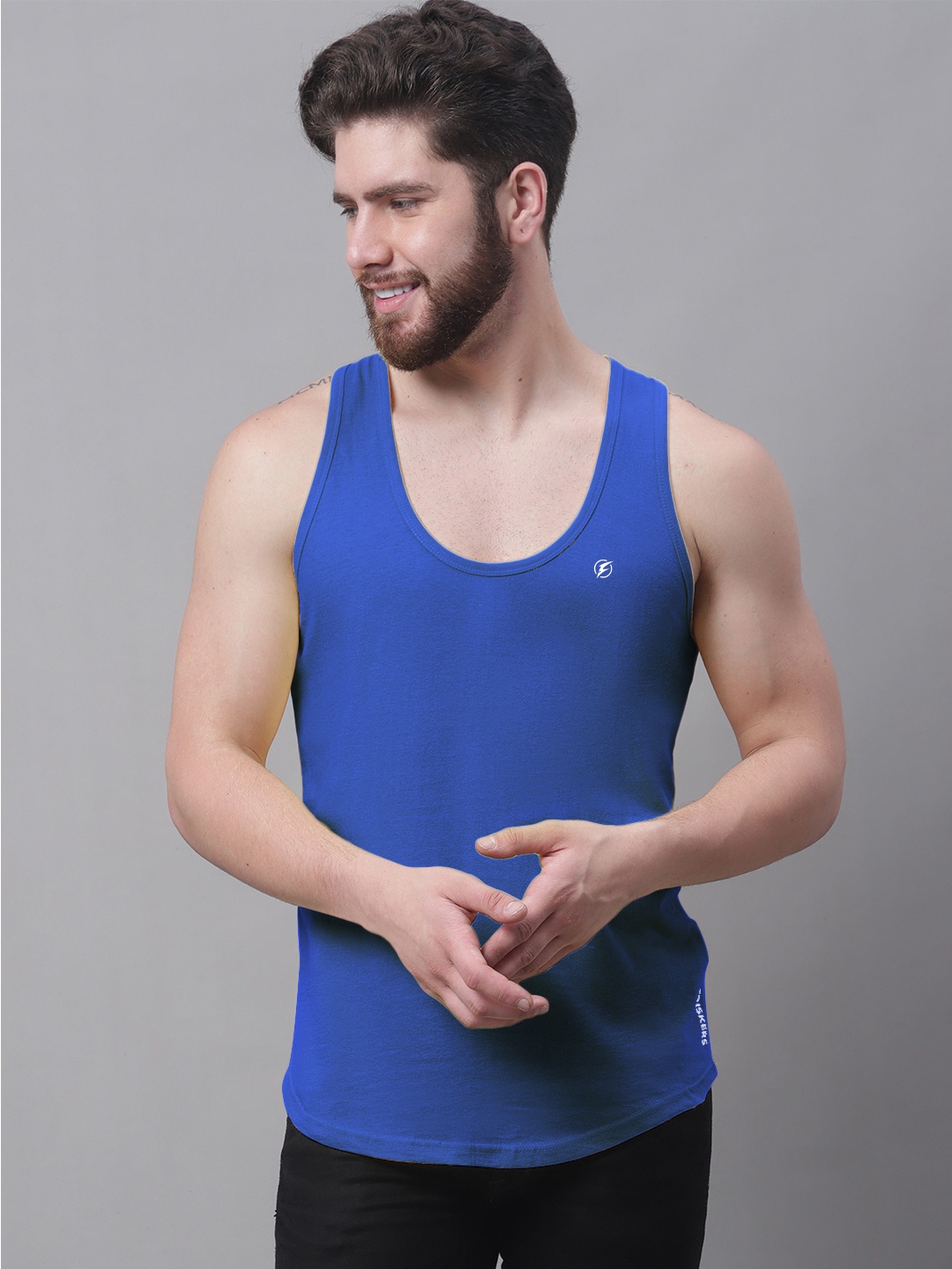 

Friskers Round Neck Pure Cotton Skin Friendly Gym Vests, Blue