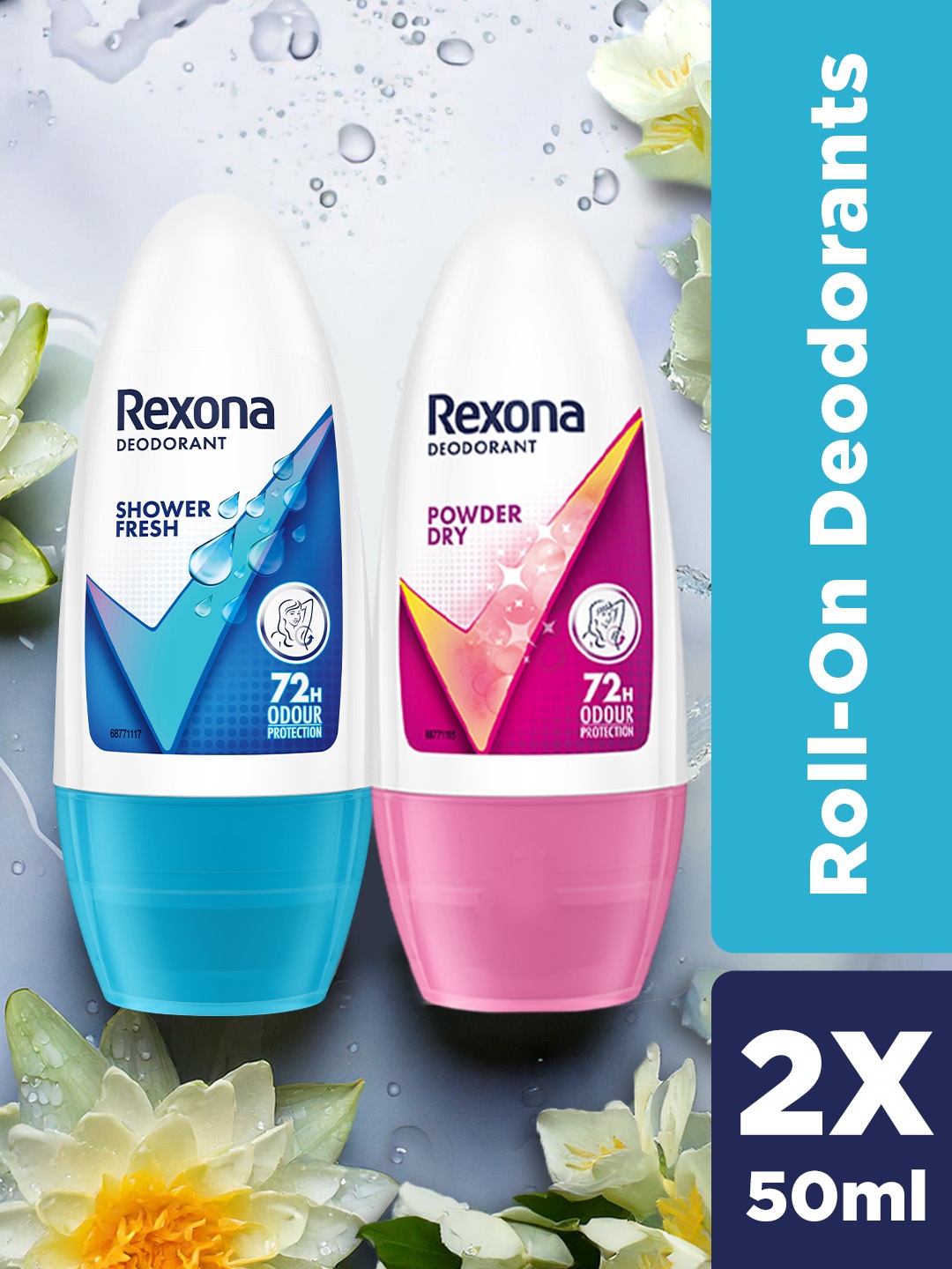 

REXONA Set Of 2 Underarm Roll-On Deodorant 50ml Each - Powder Dry + Shower Fresh, Pink