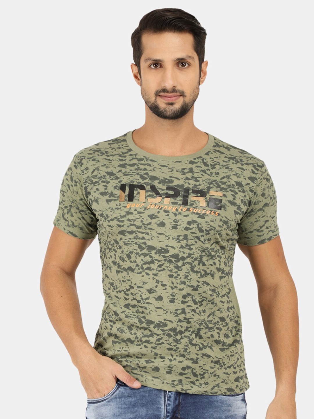 

V-Mart Abstract Printed Cotton Slim Fit T-shirt, Olive