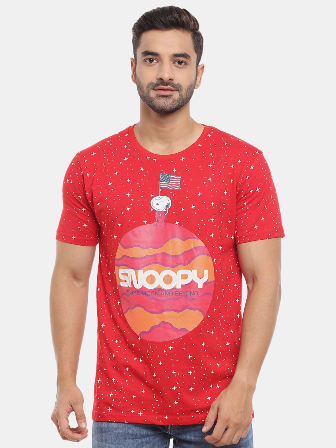 

V-Mart Snoopy Printed Cotton Slim Fit T-shirt, Red