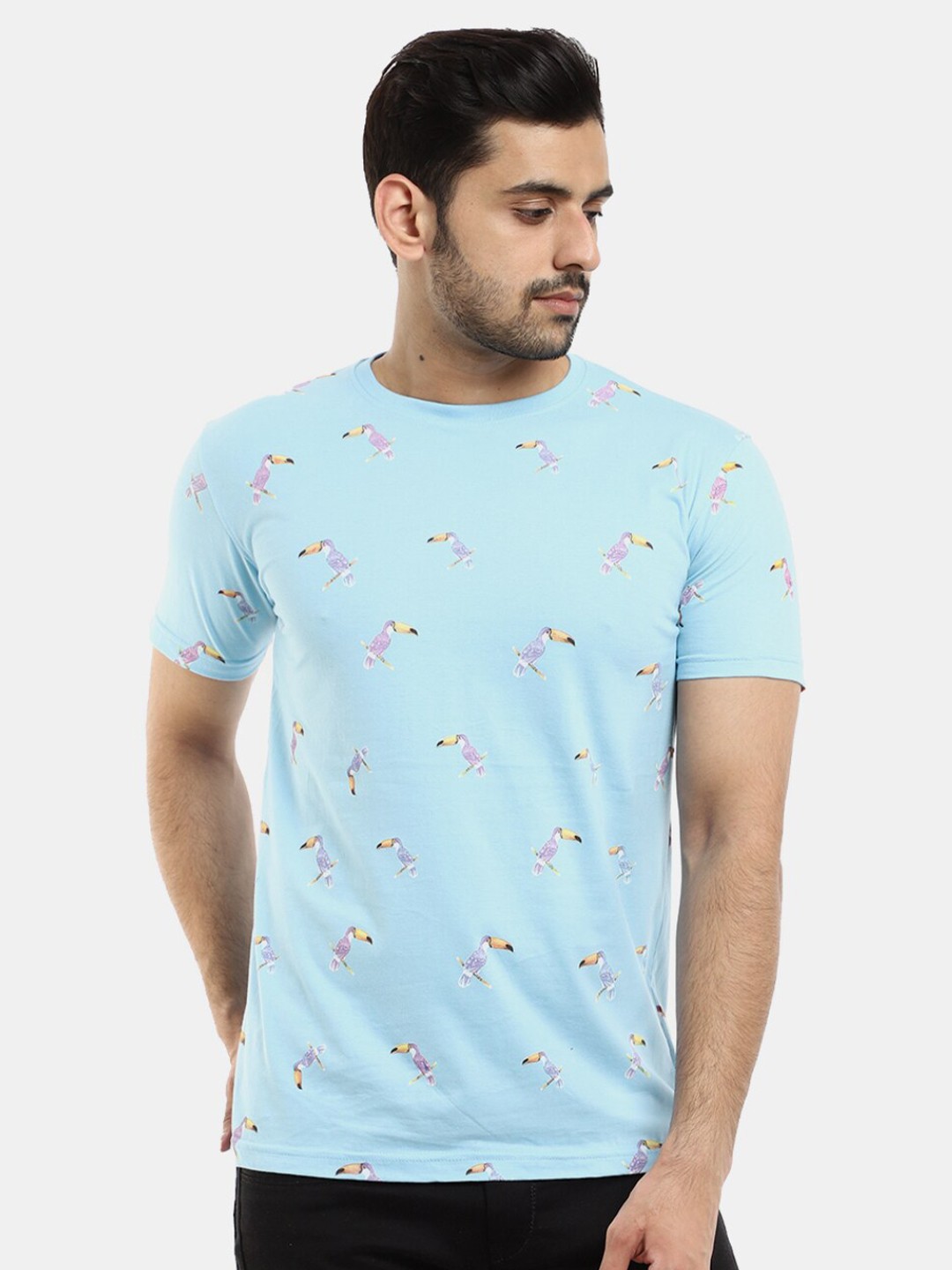

V-Mart Conversational Printed Round Neck Cotton Slim Fit T-shirt, Blue