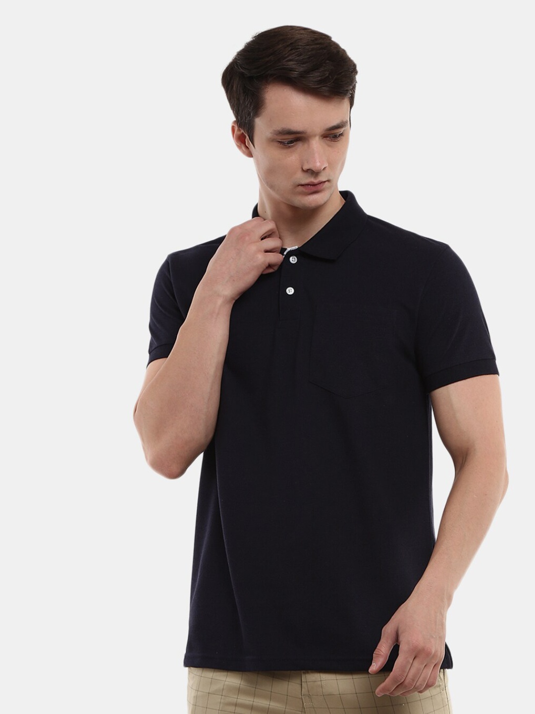 

V-Mart Half Sleeve Cotton Polo T-shirt, Navy blue