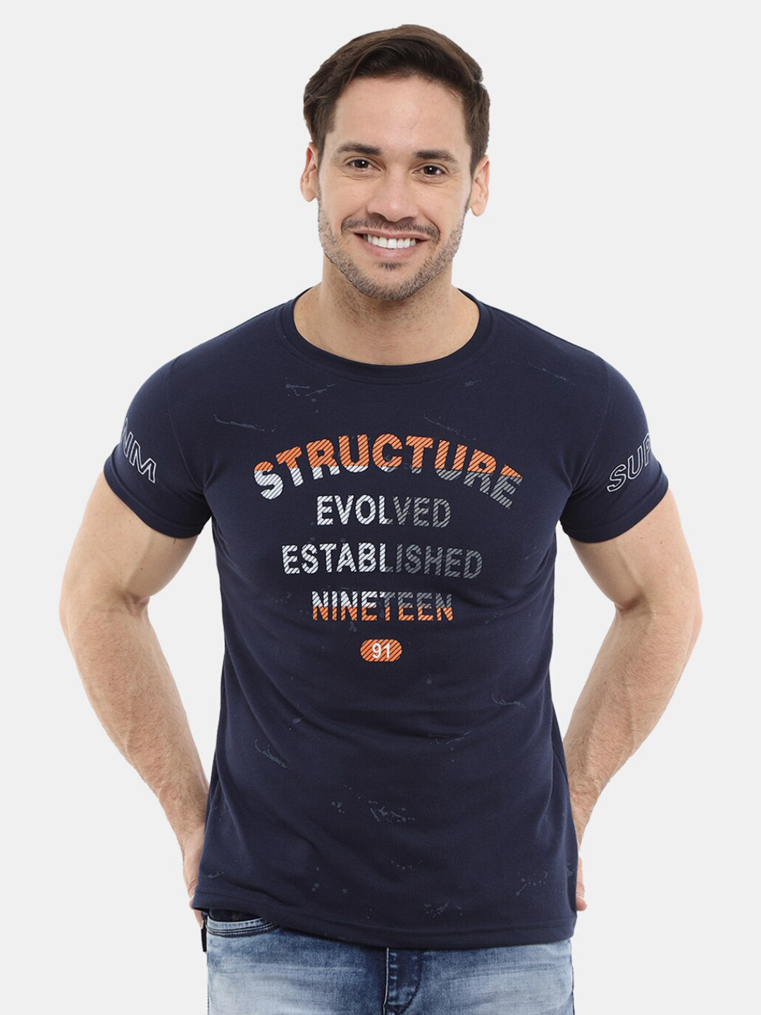 

V-Mart Typography Printed Cotton Slim Fit T-shirt, Navy blue
