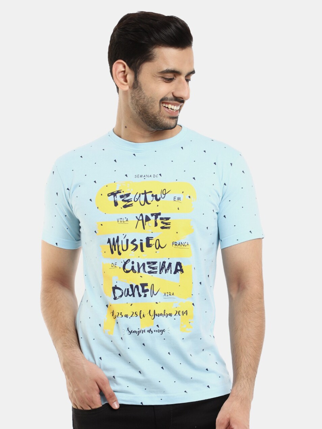 

V-Mart Typography Printed Slim Fit Cotton T-shirt, Blue