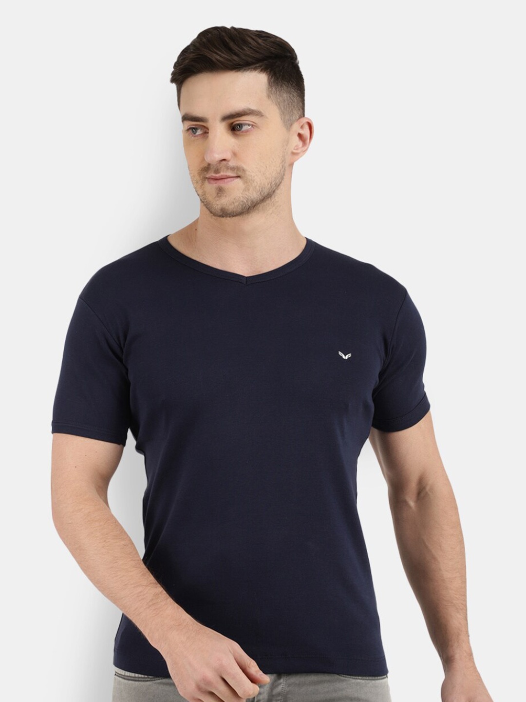 

V-Mart V-Neck Cotton Slim Fit T-shirt, Navy blue