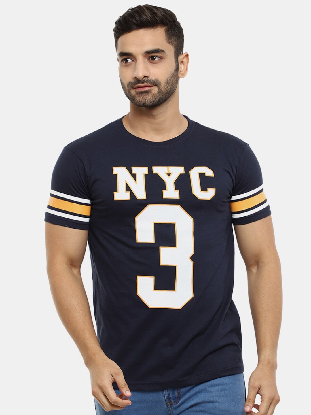 

V-Mart Typography Printed Cotton T-shirt, Navy blue