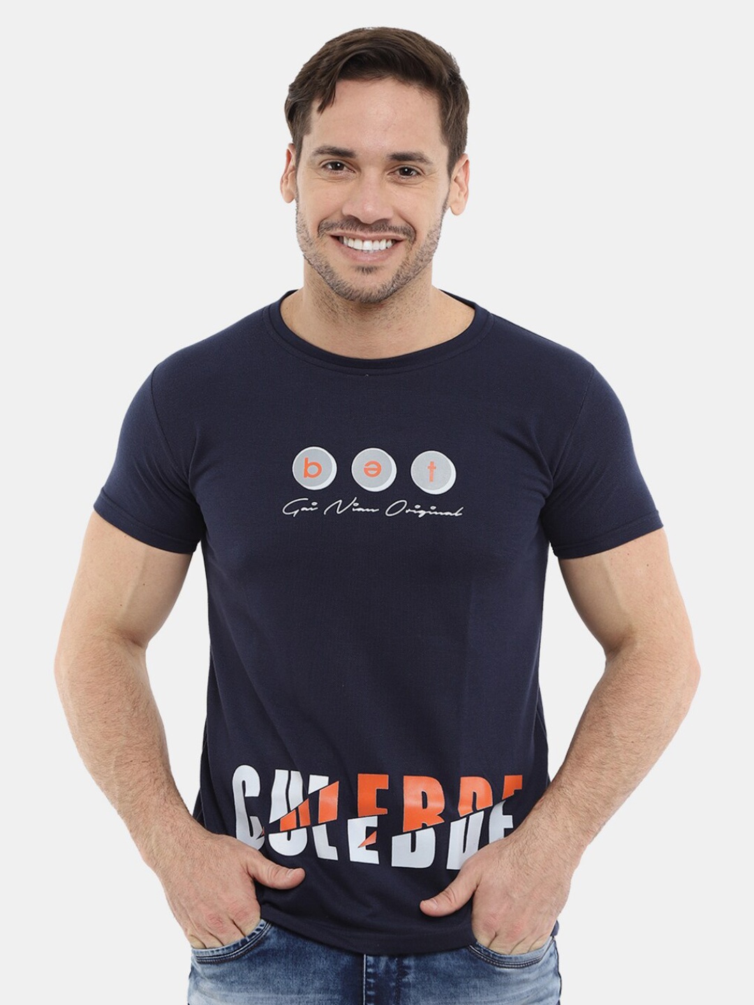 

V-Mart Typography Printed Cotton Slim Fit T-shirt, Navy blue