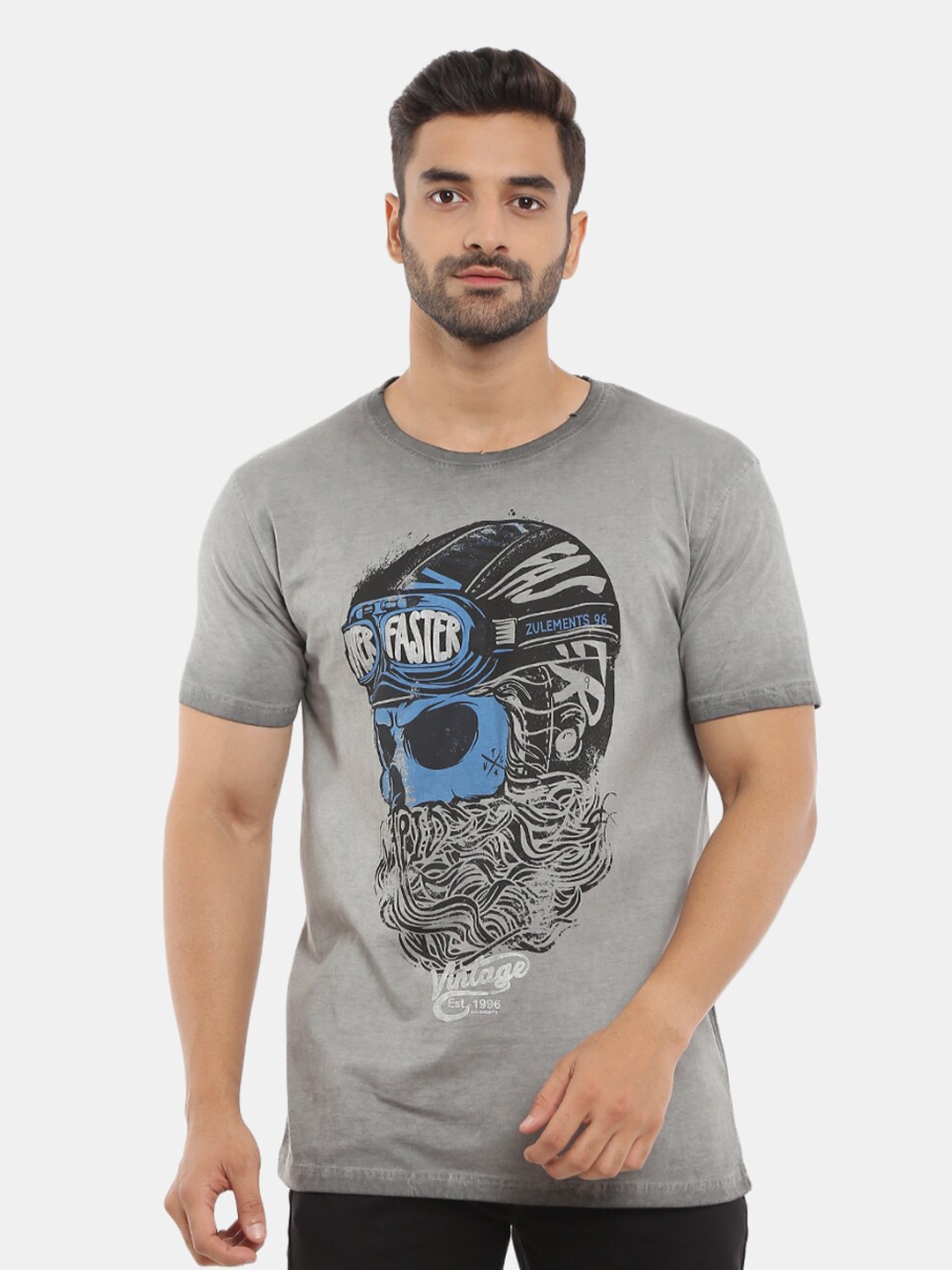 

V-Mart Graphic Printed Round Neck Cotton T-shirt, Grey