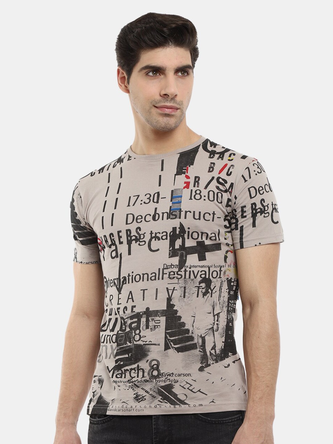

V-Mart Typography Printed Cotton Slim Fit T-shirt, Grey