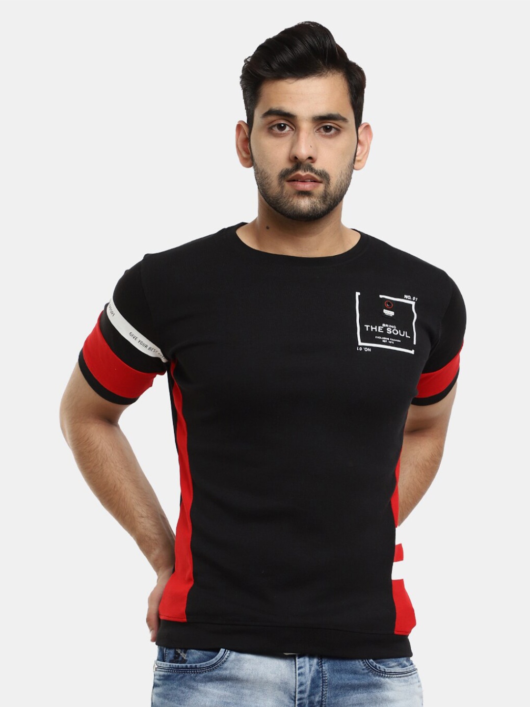 

V-Mart Colourblocked Cotton Slim Fit T-shirt, Navy blue