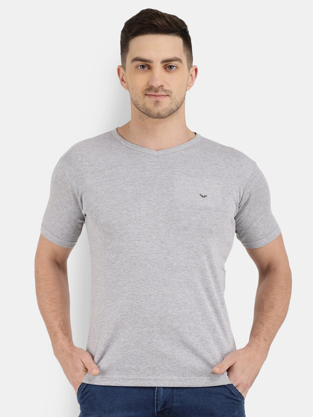 

V-Mart Cotton Slim Fit T-shirt, Grey melange