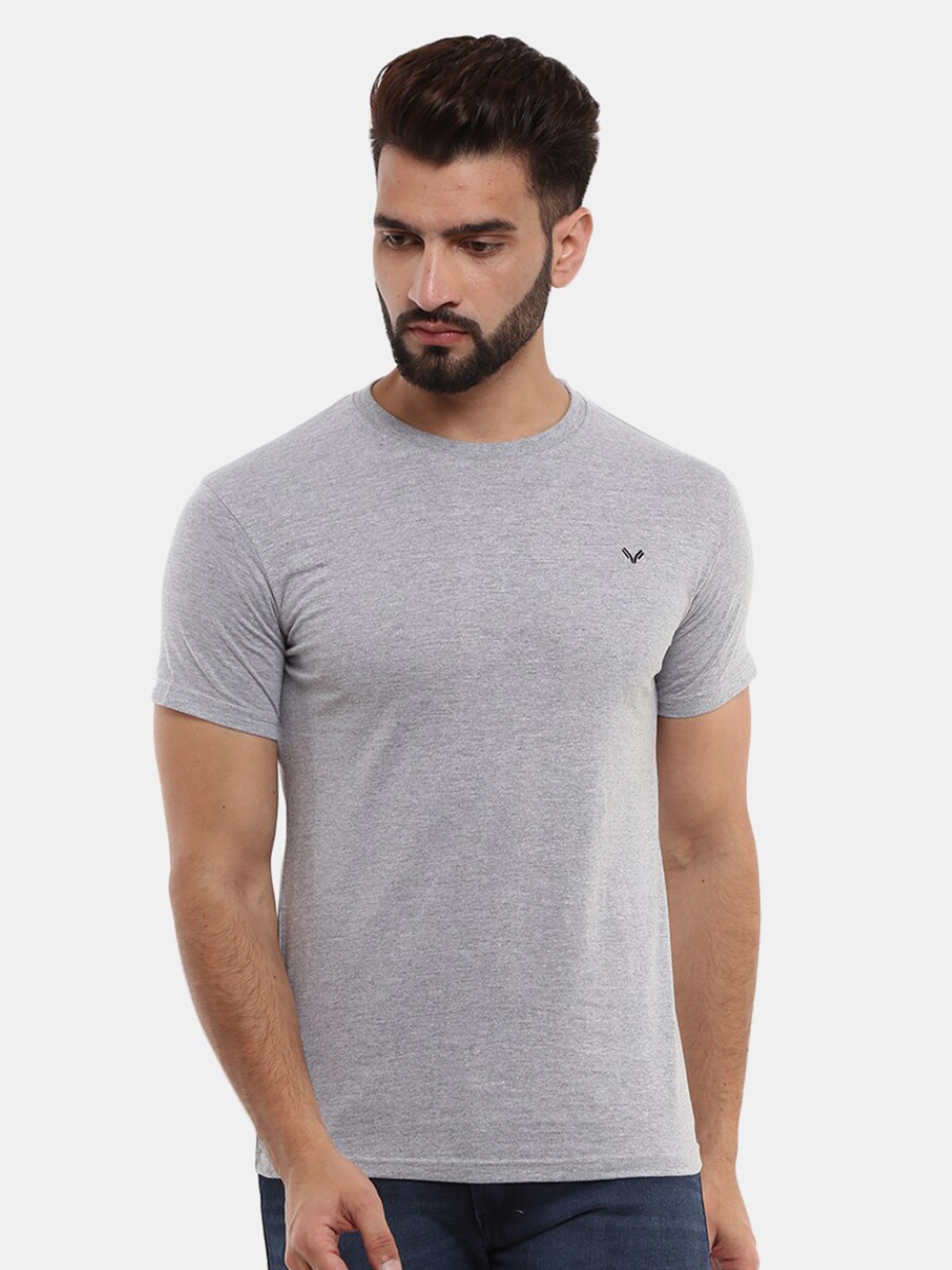 

V-Mart Round Neck Slim Fit Cotton T-shirt, Grey melange