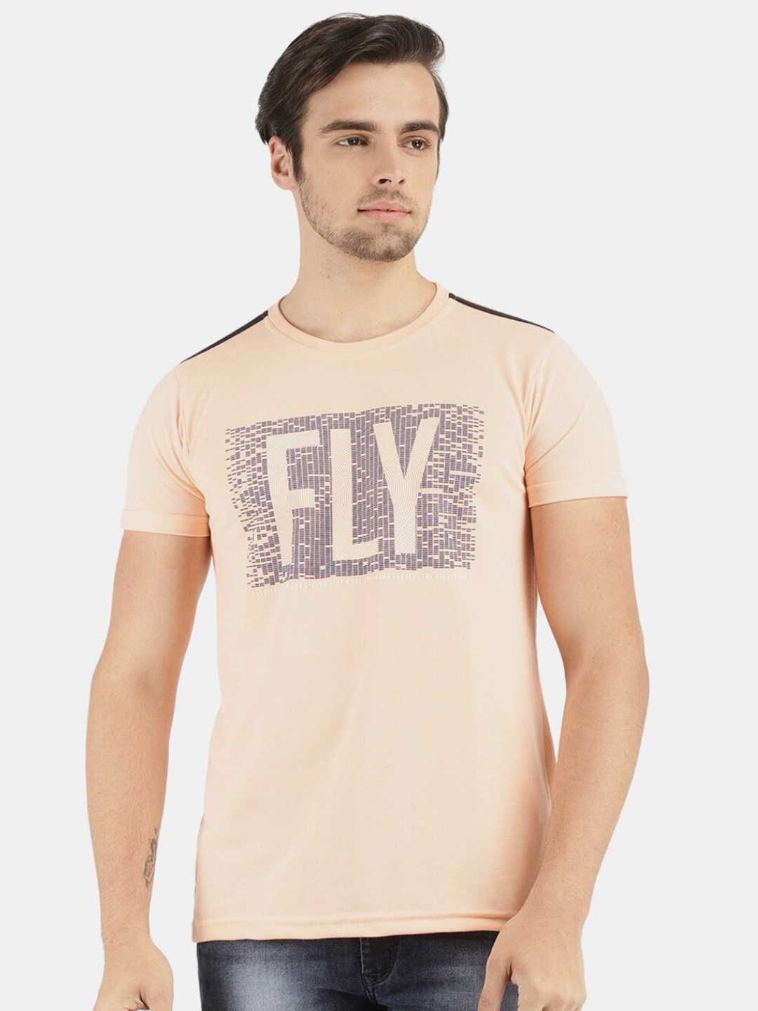

V-Mart Typography Printed Cotton Slim Fit T-shirt, Peach