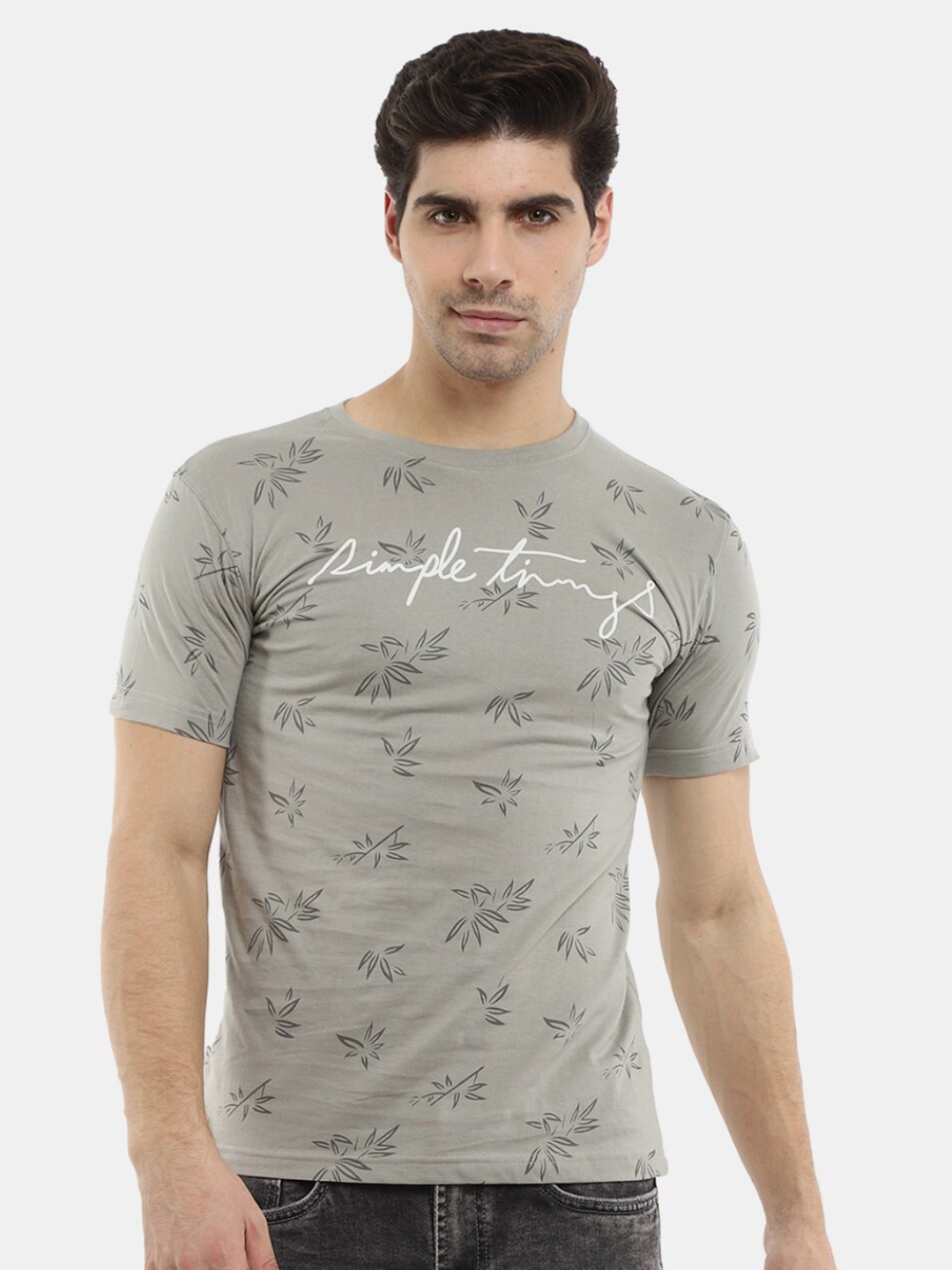 

V-Mart Conversational Printed Cotton Slim Fit T-shirt, Grey