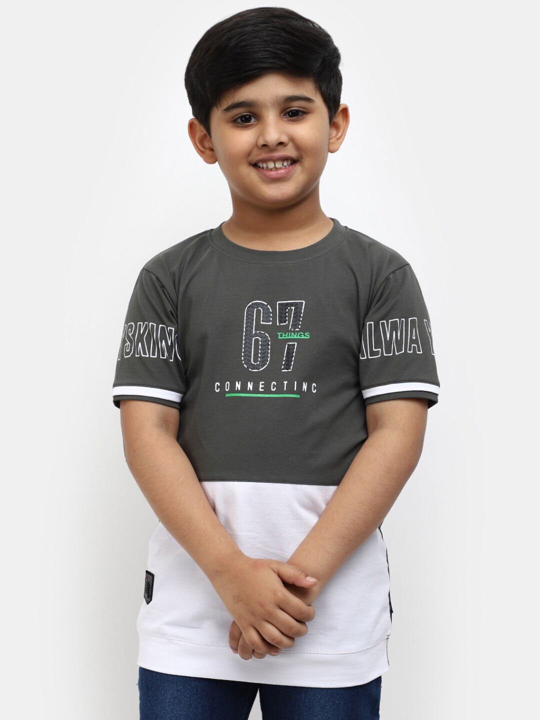 

V-Mart Boys Typography Printed Cotton T-shirt, Grey
