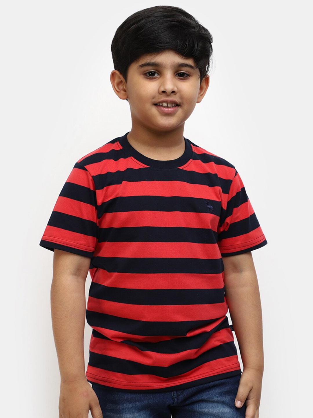 

V-Mart Boys Striped Round Neck Cotton T-shirt, Red