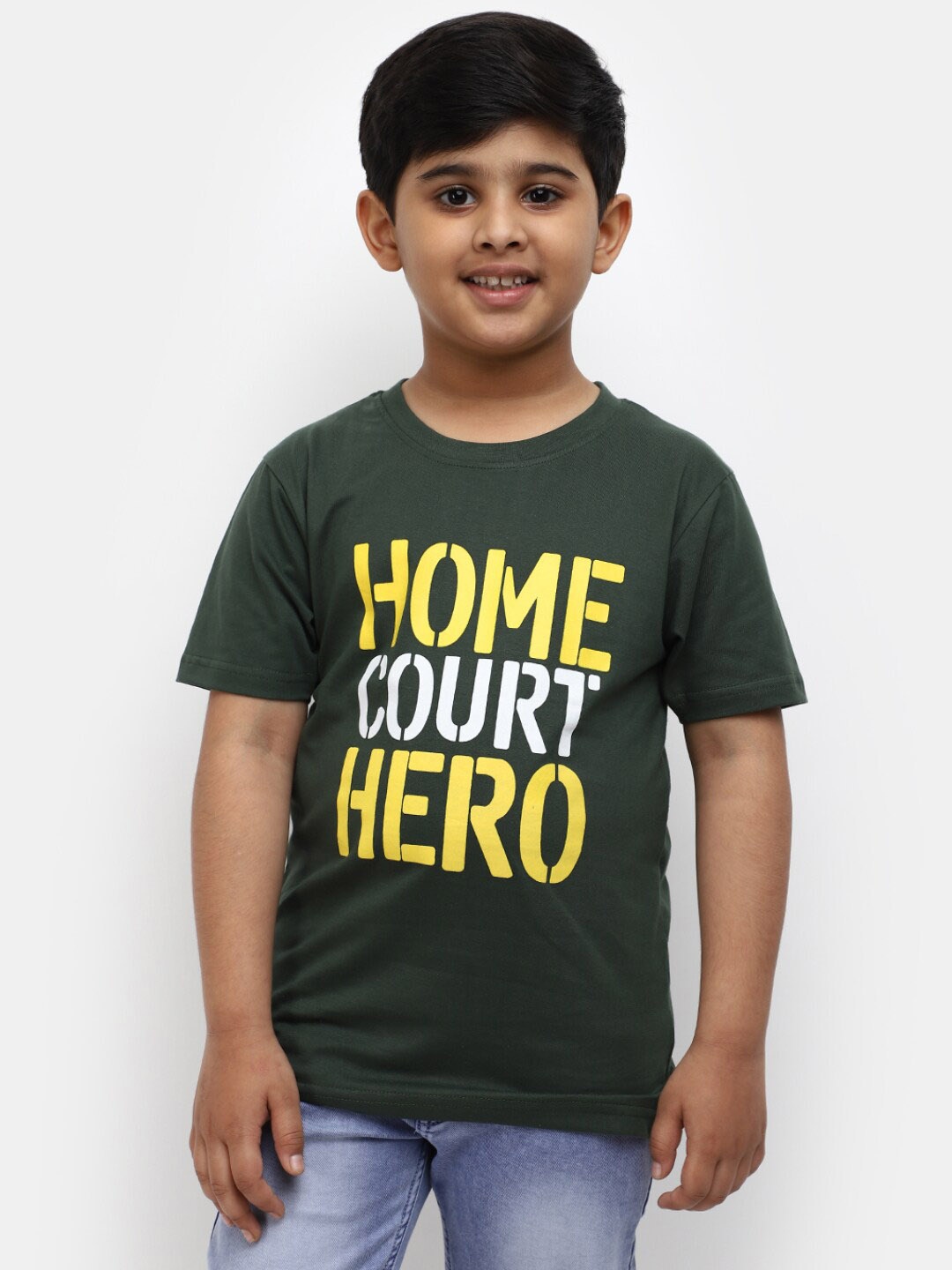 

V-Mart Boys Typography Round Neck Cotton T-shirt, Olive