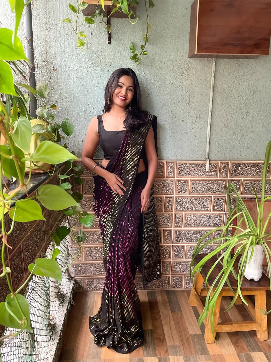 

Mitera Embellished Sequinned Poly Georgette Saree, Purple