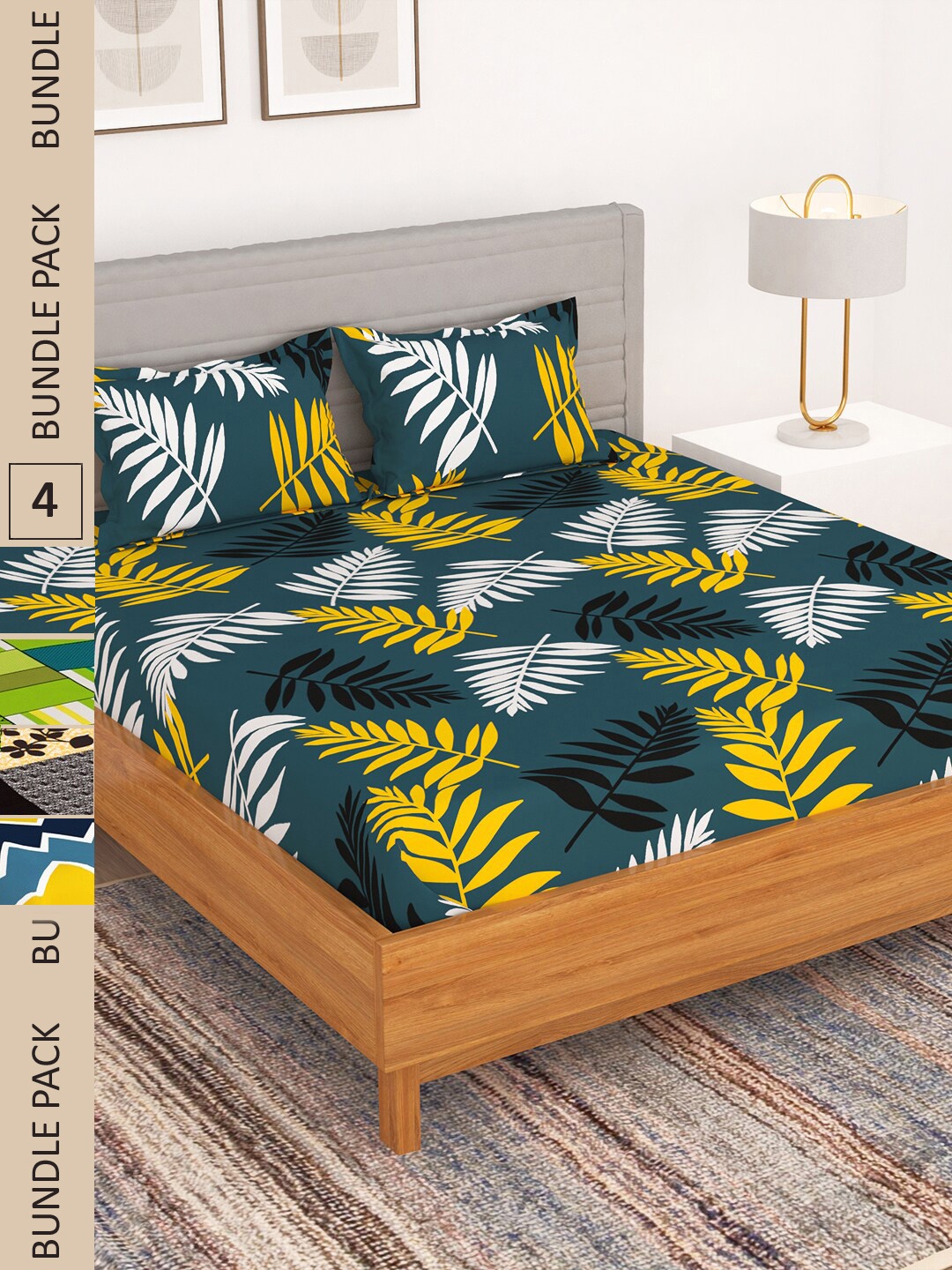 

Bedspun Green & Black Floral 150 TC 4 Queen Bedsheet With 8 Pillow Covers