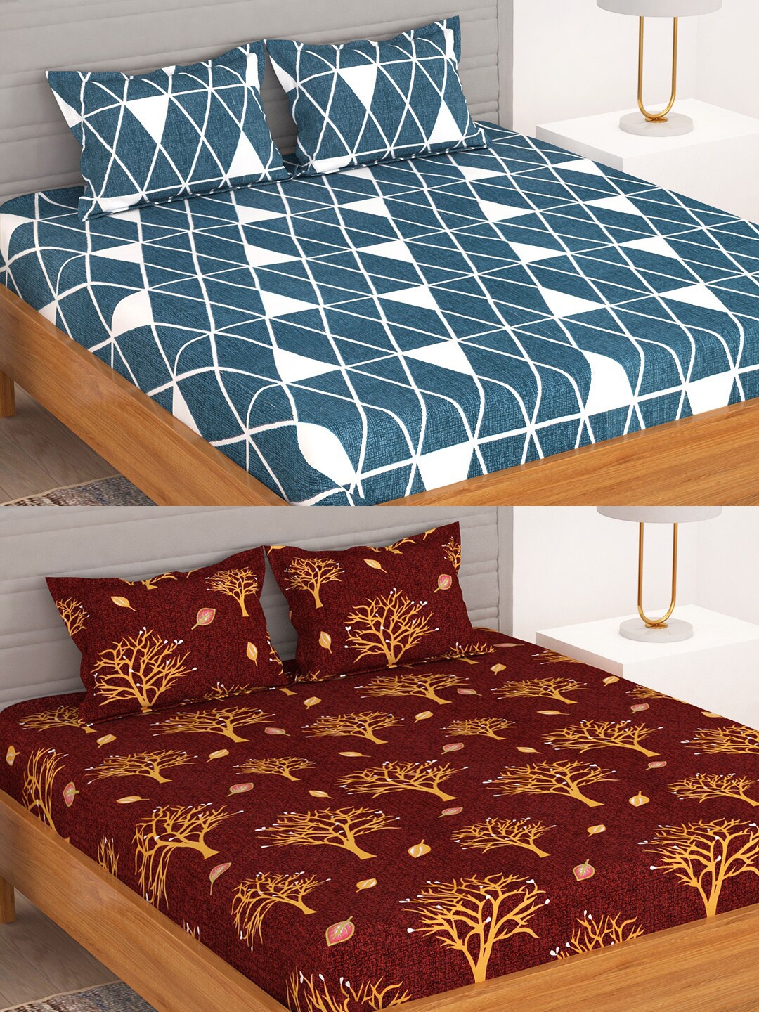 

Bedspun Green & Maroon Geometric 150 TC 2 Pieces Queen Bedsheet With 4 Pillow Covers