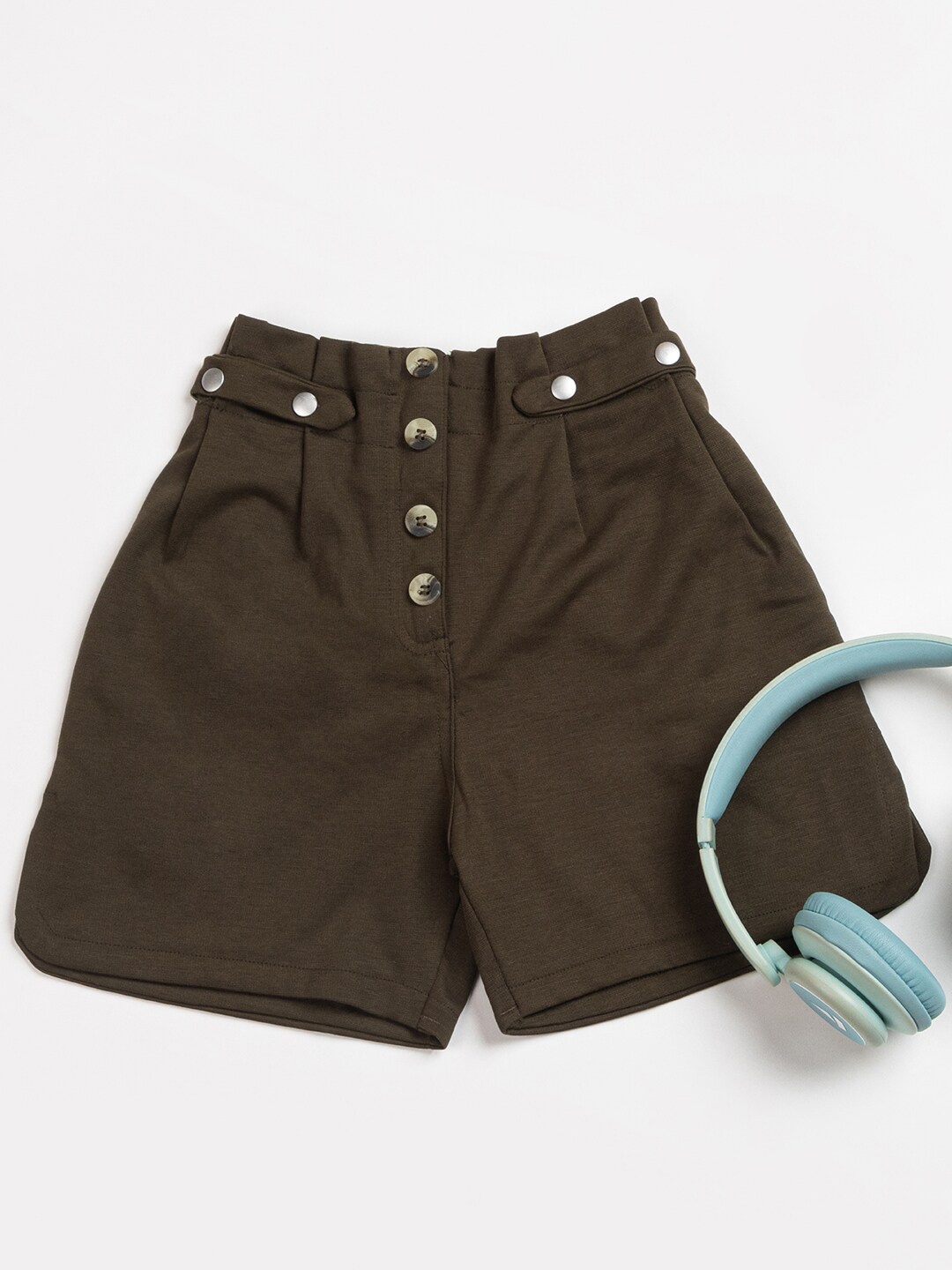 

PAMPOLINA Girls Mid Rise Cotton Shorts, Olive