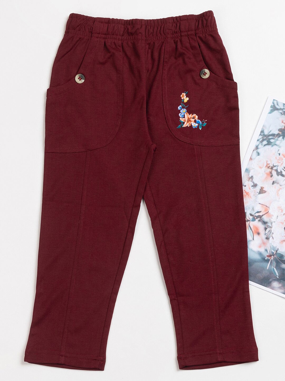 

PAMPOLINA Girls Printed Mid-Rise Cotton Capris, Maroon