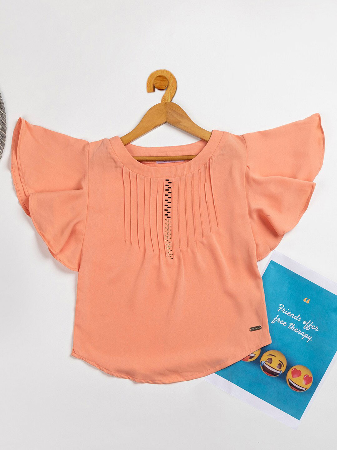

PAMPOLINA Girls Flutter Sleeves Casual Top, Peach
