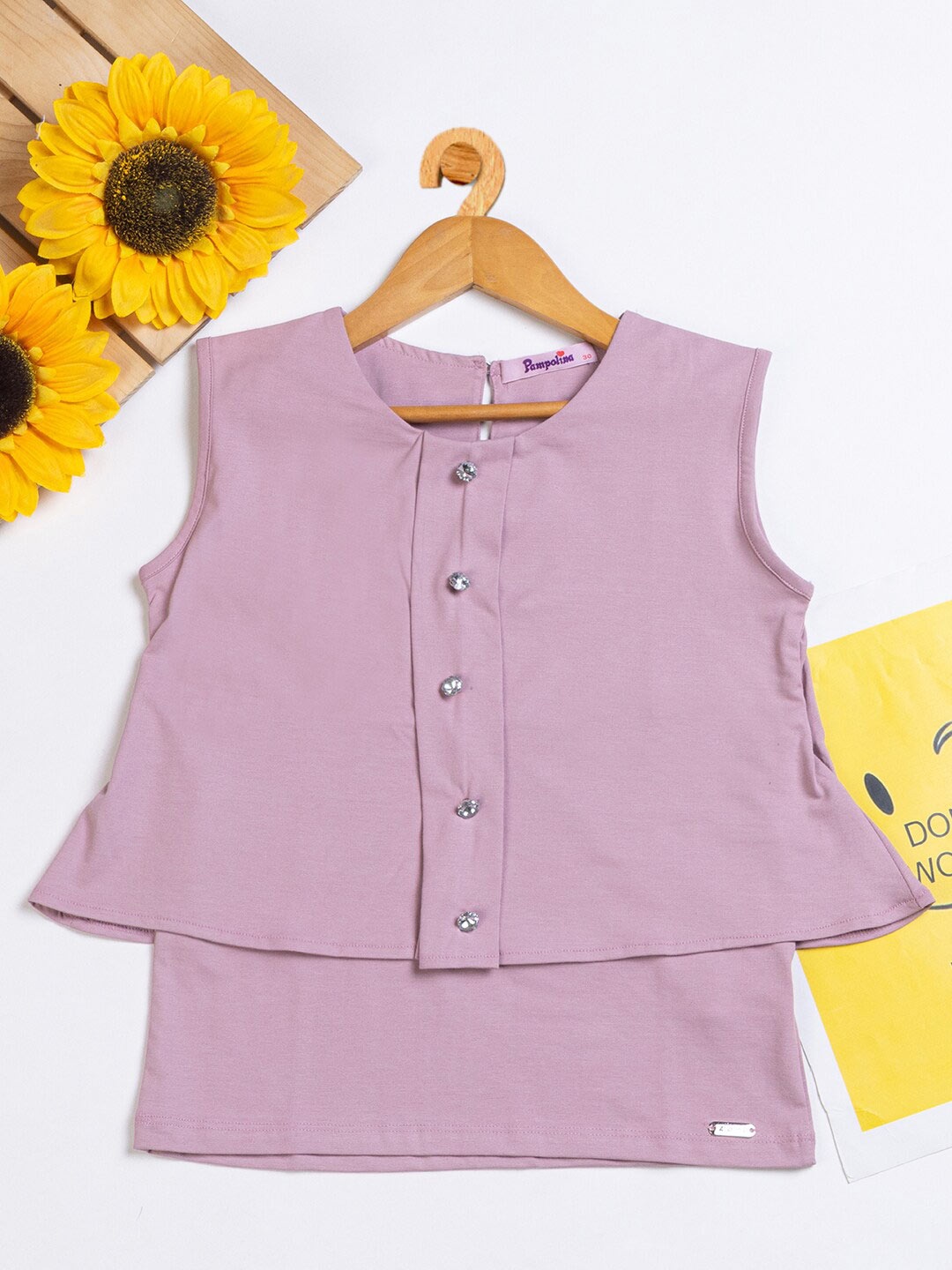 

PAMPOLINA Girls Round Neck Sleeveless Cotton Top, Purple