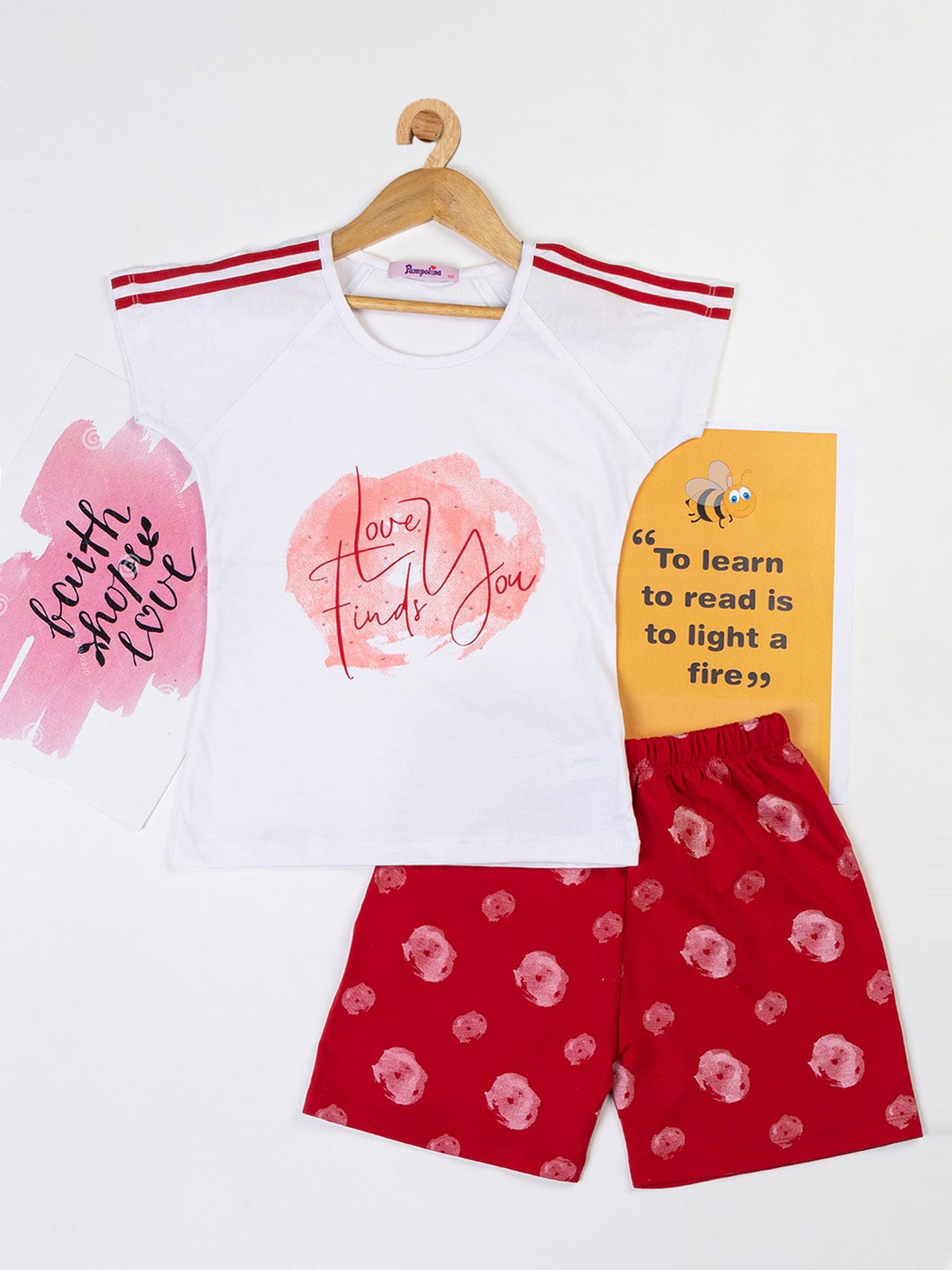 

PAMPOLINA Girls Conversational Printed Night Suit, Red