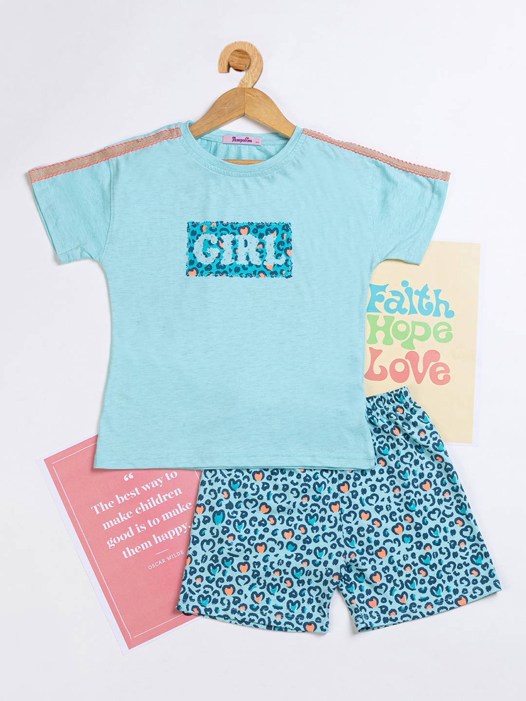 

PAMPOLINA Girls Conversational Printed Night Suit, Blue