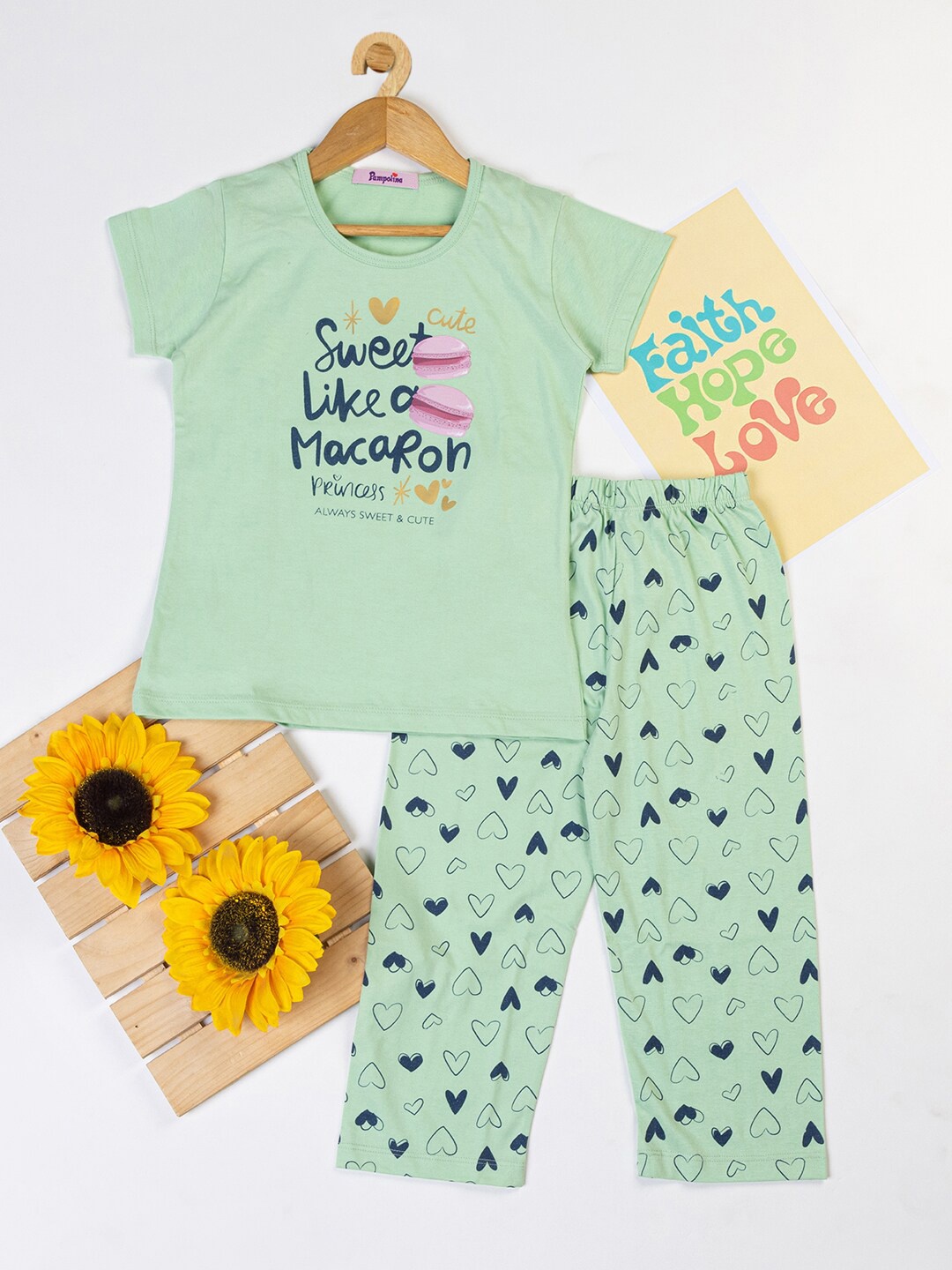 

PAMPOLINA Girls Conversational Printed Night Suit, Green