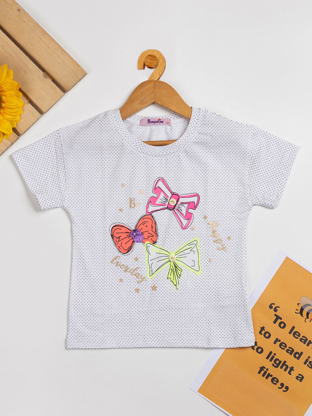 

PAMPOLINA Girls Graphic Printed Cotton Top, White