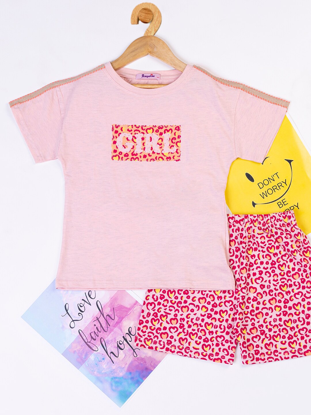 

PAMPOLINA Girls Conversational Printed Night Suit, Peach