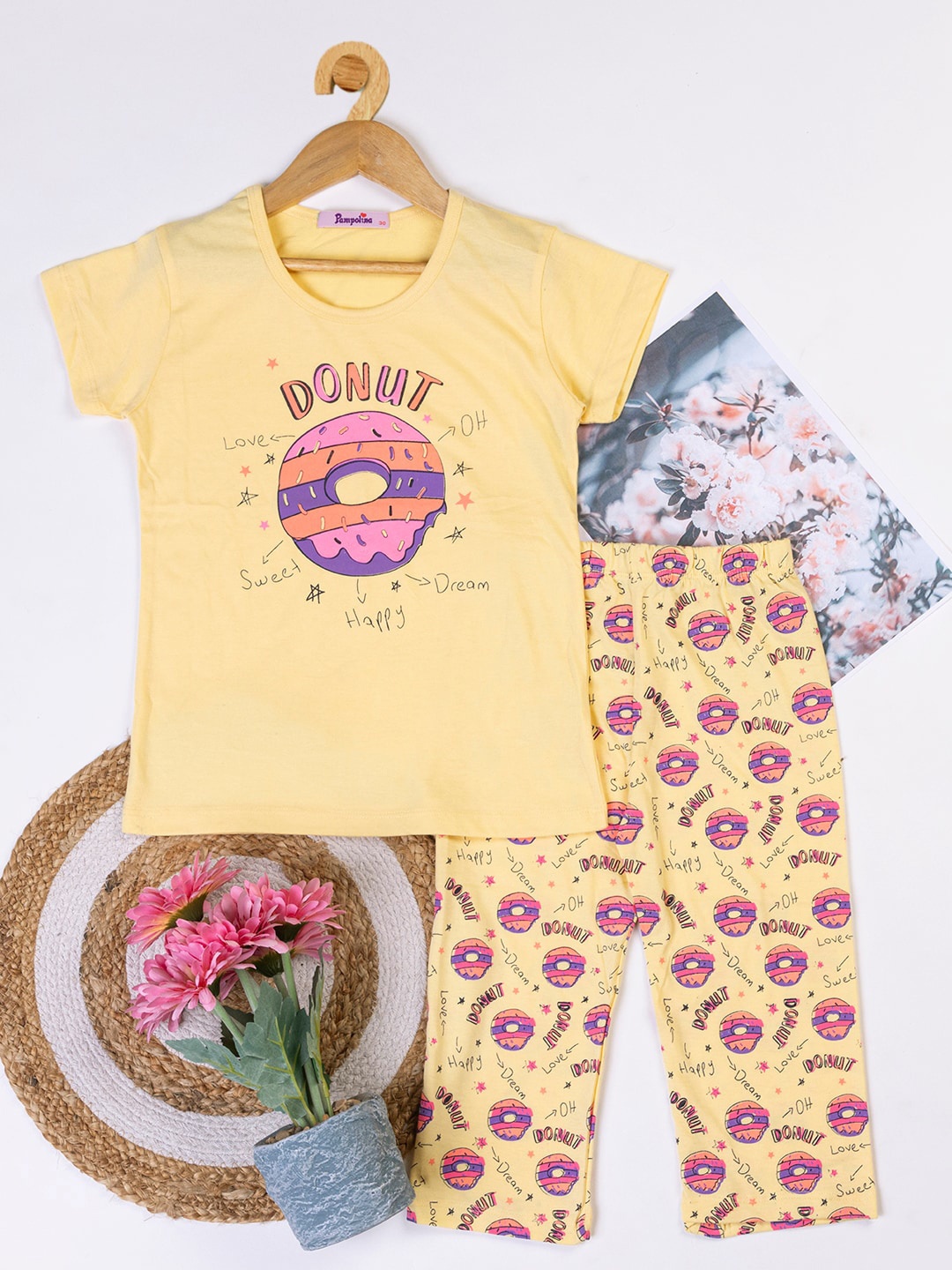 

PAMPOLINA Girls Graphic Printed Night Suit, Yellow