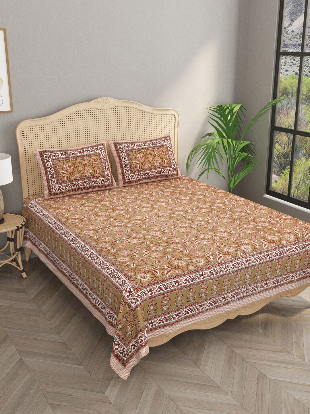 

Gulaab Jaipur Brown Floral 400 TC Cotton King Bedsheet with 2 Pillow Covers