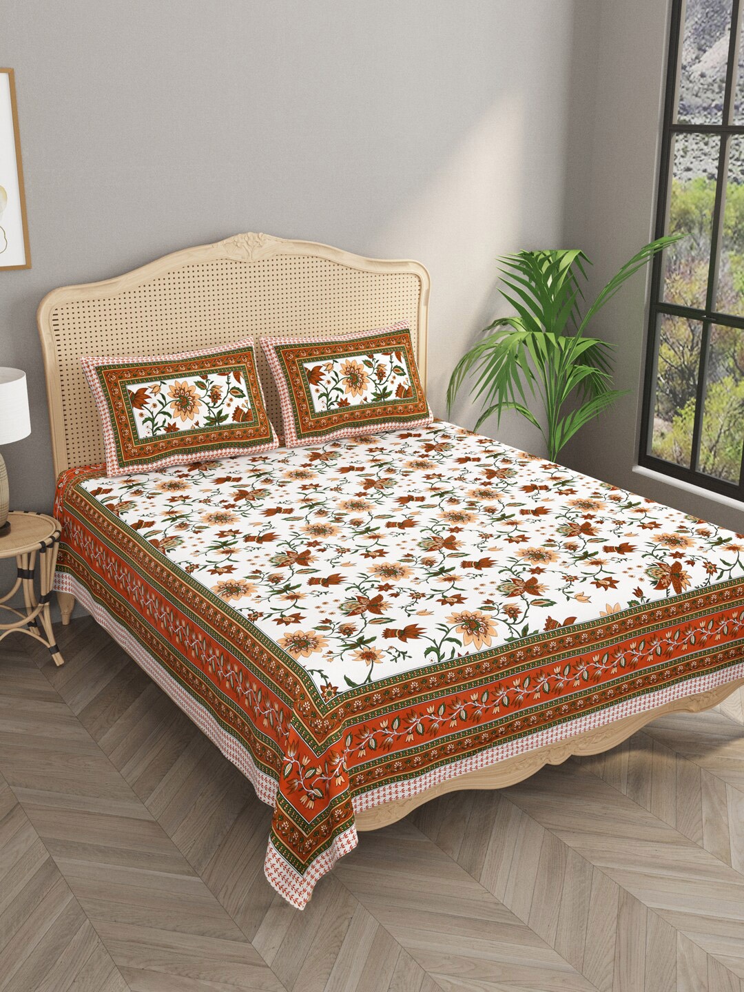 

Gulaab Jaipur White & Yellow Floral Cotton Flat 400 TC King Bedsheet With 2 Pillow Covers
