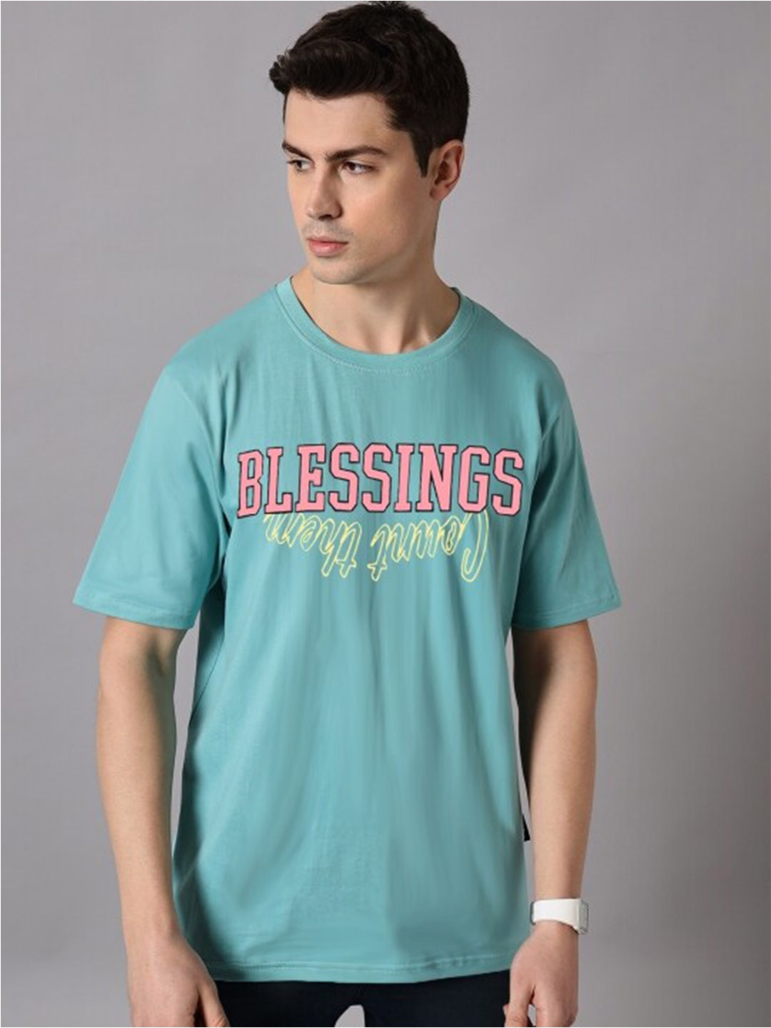 

The Dry State Turquoise Blue Typography Printed Cotton T-shirt